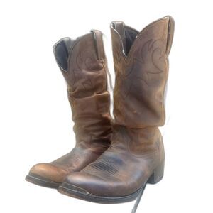 Mens Durango® Crumpled Distressed Tan Western Steel Toe Heeled Cowboy Boot 8.5